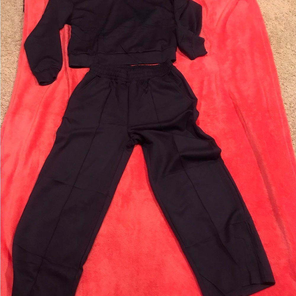 Dark Blue Relaxed Fit Women's 2pc Pants Set